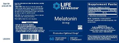 Photo of the Life Extension Melatonin 10 mg label