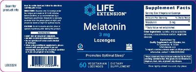 Photo of the Life Extension Melatonin Lozenges 3 mg label