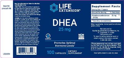 Photo of the Life Extension DHEA 25 mg label