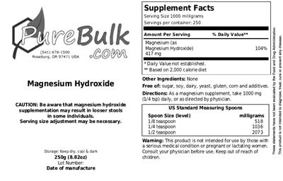 Photo of the PureBulk.com Magnesium Hydroxide label