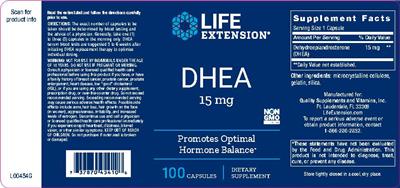 Photo of the Life Extension DHEA 15 mg label