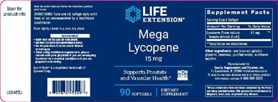 Photo of the Life Extension Mega Lycopene 15 mg label