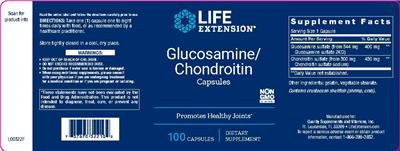Photo of the Life Extension Glucosamine/Chondroitin Capsules label