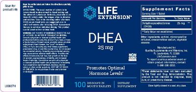 Photo of the Life Extension DHEA 25 mg label