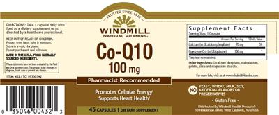 Photo of the Windmill Natural Vitamins Co-Q10 100 mg label