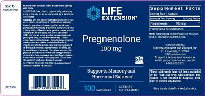 Photo of the Life Extension Pregnenolone 100 mg label