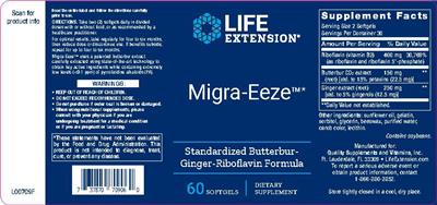 Photo of the Life Extension Migra-Eeze label