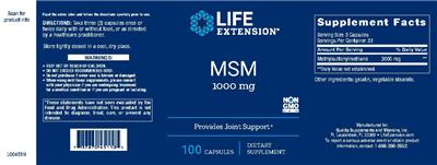 Photo of the Life Extension MSM 1000 mg label