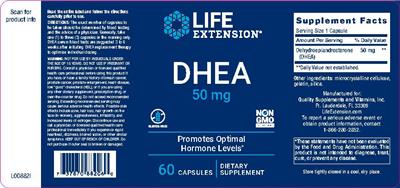 Photo of the Life Extension DHEA 50 mg label