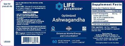 Photo of the Life Extension Optimized Ashwagandha label