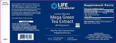 Photo of the Life Extension Mega Green Tea Extract label