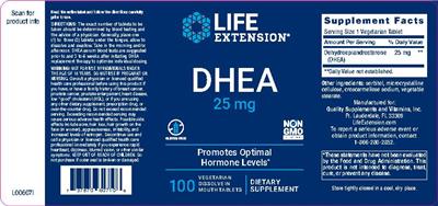 Photo of the Life Extension DHEA 25 mg label