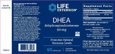Photo of the Life Extension DHEA 50 mg label