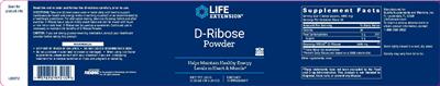 Photo of the Life Extension D-Ribose Powder label