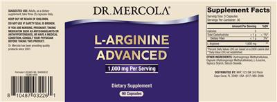 Photo of the Dr. Mercola L-Arginine Advanced 1,000 mg label