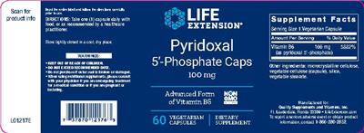 Photo of the Life Extension Pyridoxal 5'-Phosphate Caps 100 mg label