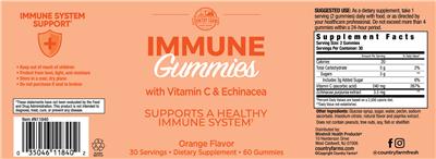 Photo of the Country Farms Immune Gummies Orange Flavor label