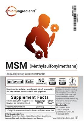 Photo of the Micro Ingredients MSM (Methylsulfonylmethane) Unflavored label