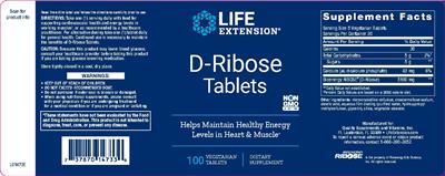 Photo of the Life Extension D-Ribose Tablets label