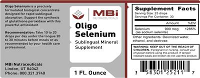 Photo of the MBi Nutraceuticals Oligo Selenium label