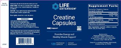 Photo of the Life Extension Creatine Capsules label