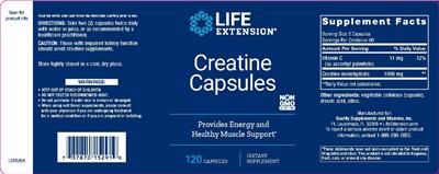 Photo of the Life Extension Creatine Capsules label