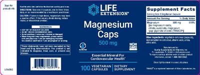 Photo of the Life Extension Magnesium Caps 500 mg label