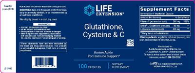 Photo of the Life Extension Glutathione, Cysteine & C label