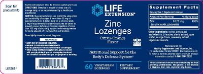 Photo of the Life Extension Zinc Lozenges Citrus-Orange Flavor label