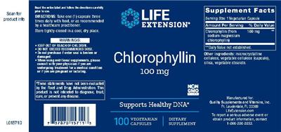 Photo of the Life Extension Chlorophyllin 100 mg label