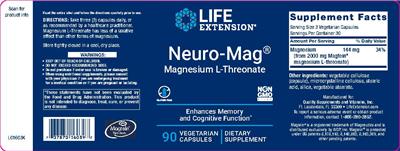 Photo of the Life Extension Neuro-Mag Magnesium L-Threonate label
