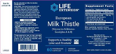Photo of the Life Extension European Milk Thistle label