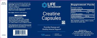 Photo of the Life Extension Creatine Capsules label