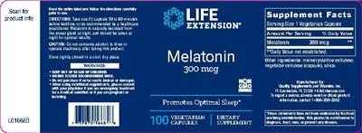 Photo of the Life Extension Melatonin 300 mcg label