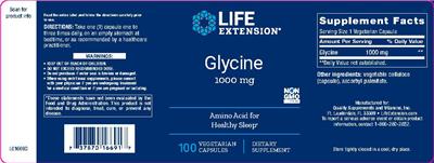 Photo of the Life Extension Glycine 1000 mg label