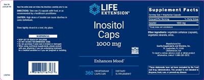 Photo of the Life Extension Inositol Caps 1000 mg label