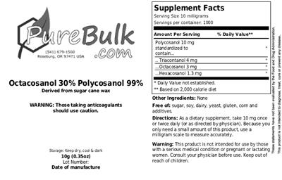 Photo of the PureBulk.com Octacosanol 30% Polycosanol 99% label