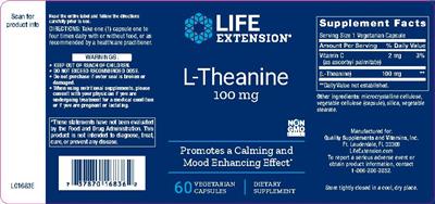 Photo of the Life Extension L-Theanine 100 mg label
