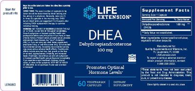 Photo of the Life Extension DHEA Dehydroepiandrosterone 100 mg label
