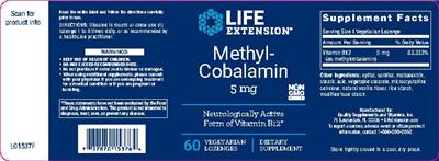 Photo of the Life Extension Methyl-Cobalamin 5 mg label