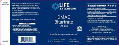 Photo of the Life Extension DMAE Bitartrate 150 mg label