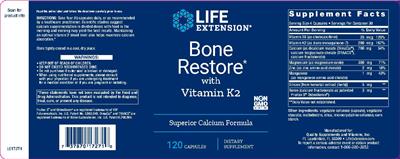 Photo of the Life Extension Bone Restore with Vitamin K2 label