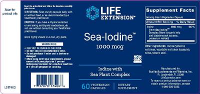 Photo of the Life Extension Sea Iodine 1000 mcg label