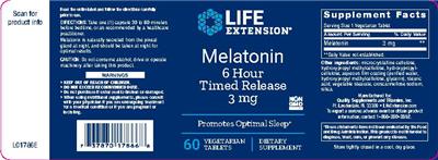 Photo of the Life Extension Melatonin 3 mg 6 Hour Timed Release label