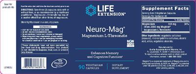 Photo of the Life Extension Neuro-Mag Magnesium L-Threonate label