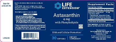 Photo of the Life Extension Astaxanthin 4 mg With Phospholipids label