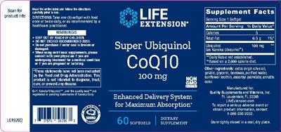 Photo of the Life Extension Super Ubiquinol CoQ10 100 mg label