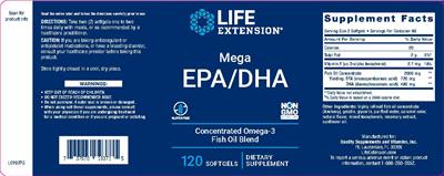 Photo of the Life Extension Mega EPA/DHA label