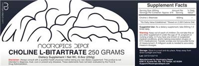 Photo of the Nootropics Depot Choline L-Bitartrate label