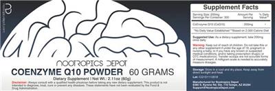 Photo of the Nootropics Depot Coenzyme Q10 Powder label